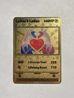 Latios & Latias I Choose You! Romantic High Quality Gold Metal Fan Art Card - Image 1
