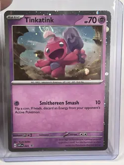 HD SWIRL Cosmos Holo Tinkatink SVP025 Black Star Promo Pokemon Card - Image 1