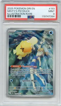 2025 POKEMON DRI EN DESTINED RIVALS #193 MISTY'S PSYDUCK ILLUSTRATION RARE PSA 9 - Image 1