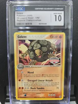 Pokemon Golem EX TCG Legend Maker Holo Card 6/92 Regional Championships Cgc10 - Image 1