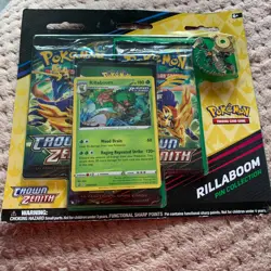 Pokemon TCG Crown Zenith Rillaboom Pin Collection 3 Pack Blister - Image 1