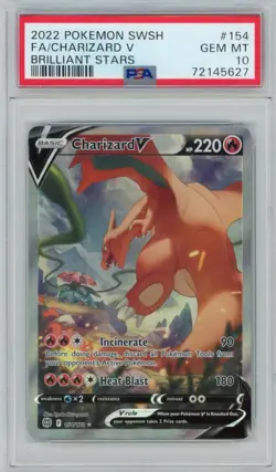 2022 Pokemon Brilliant Stars FA/Charizard V 154/172 Full Art PSA 10 - Image 1