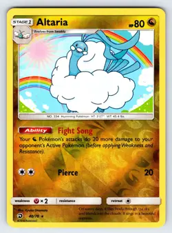 Altaria 40/70 2017 S&M Dragon Majesty Pokemon Card Reverse Holo Rare - Nm/Vlp - Image 1