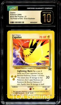 CGC 10 PRISTINE Zapdos # 23 WOTC Black Star PROMO Pokemon Card 047 - Image 2