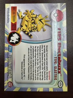 Pokemon 2000 Topps TV Animation Edition Series 3 Electabuzz #125 Blue Logo NM - Image 2