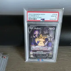 2022 Pokemon SWSH Brilliant Stars #TG16 FA Mimikyu V PSA 10 Gem Mint W/ Acerola - Image 1