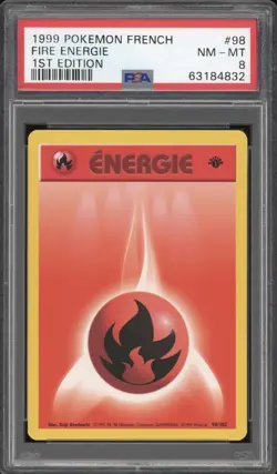1999 Pokemon FRENCH 1st Edition Base Set Energie Feu-Fire Energy 98/102 PSA 8 - Image 1