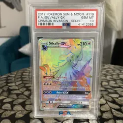 PSA 10 FA Silvally GX Sun & Moon Crimson Invasion Pokemon #119 Secret 2017 - Image 1