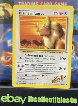 Blaines Tauros 64/132 Gym Heroes Common Pokemon Card WOTC 2000 LP F/S - Image 1