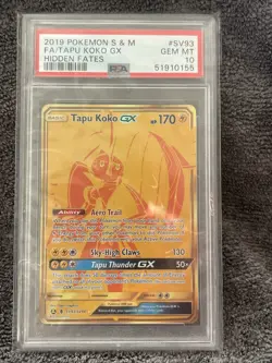 2019 Pokemon Tapu Koko GX SV93 Gem Mint 10 Hidden Fates Card - Image 1