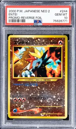 2000 Pokemon Japanese Neo 2 Promo 244 Entei Reverse Foil PSA10 - Image 1