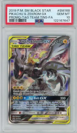2019 Pokemon SM Black Star Pikachu & Zekrom #SM168 Tag Team Tins Promo PSA 10 - Image 1