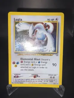 Pokemon TCG Lugia Neo Genesis Holo Rare Card 9/111 Unlimited Edition Damaged - Image 1