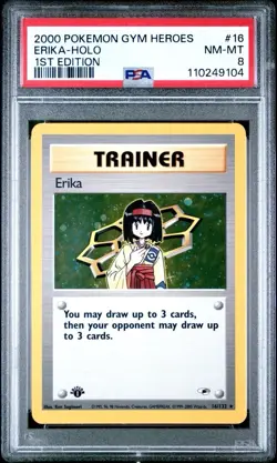 2000 Pokemon 1st Edition Gym Heroes Erika Trainer Holo | PSA 8 - Image 1