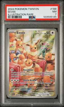 2024 POKEMON TWM EN-TWILIGHT MASQUERADE ILLUSTRATION RARE #188 EEVEE PSA 7 - Image 1