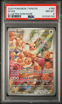 2024 POKEMON TWM EN-TWILIGHT MASQUERADE ILLUSTRATION RARE #188 EEVEE PSA 8 - Image 1