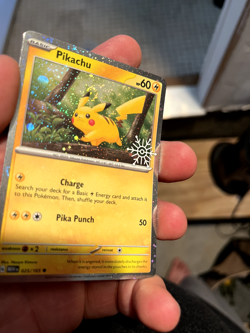 Pikachu 25/165 Holiday Snowflake Stamp Promo Swirl (by ear) Pokemon Card NM-Mint - Image 2