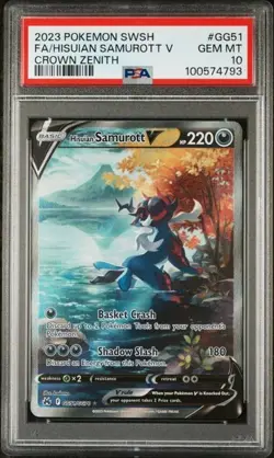 2023 Pokemon Crown Zenith Hisuian Samurott V FA Full Art GG51 PSA 10 GEM MINT - Image 1