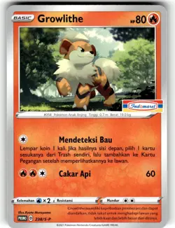 Pokemon 2020 Indonesia Growlithe Promo Card 238/SM-P Stamped Indomaret WARPED - Image 1