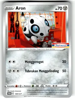 Pokemon 2020 Indonesia Aron Promo Card 120/SM-P Stamped Indomaret CREASE - Image 1