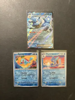 Squirtle Wartortle Blastoise Pokemon Card 151 Holo Complete Evolution Set PTCG - Image 1