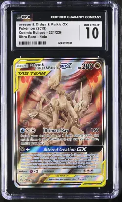Pokemon Card CGC 10 Arceus & Dialga & Palkia GX Alt Art Cosmic Eclipse 221/236 - Image 1
