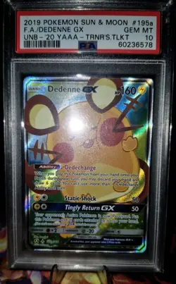 PSA 10 GEM MINT Pokemon Card Dedenne GX 195a/214 Sun Moon Trainers Toolkit - Image 2
