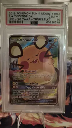 PSA 10 GEM MINT Pokemon Card Dedenne GX 195a/214 Sun Moon Trainers Toolkit - Image 5