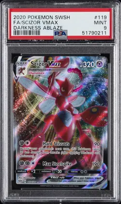 2020 POKEMON SWORD & SHIELD DARKNESS ABLAZE #119 FULL ART/SCIZOR VMAX PSA 9 - Image 1