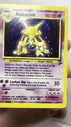 Pokemon TCG Alakazam Holo Rare Trading Card 1/130 Base Set 2 CENTER SWIRL - Image 2