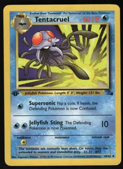 Tentacruel 44/62 1st Edition Fossil Uncommon Pokemon Card - Image 1