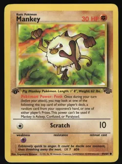 Mankey 55/64 1st Edition Jungle Common Pokemon Card - Image 1