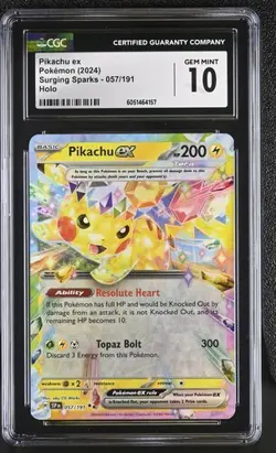 CGC 10 PIKACHU EX 057 SURGING SPARKS 057 SCARLET & VIOLET POKEMON GEM MINT - Image 1