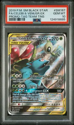 2019 Pokemon Black Star Promo Celebi & Venusaur GX Full Art #SM167 PSA 10 GEM - Image 1
