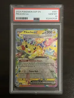 2024 POKEMON SSP EN-SURGING SPARKS #057 PIKACHU EX PSA 10 - Image 1