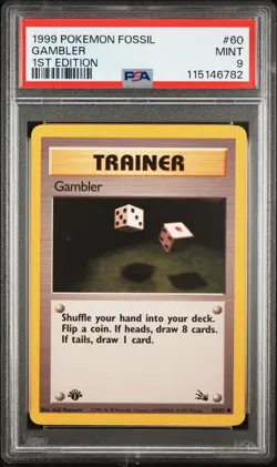PSA 9 MINT 1999 POKEMON FOSSIL 60 GAMBLER 1ST EDITION ENGLISH - Image 3