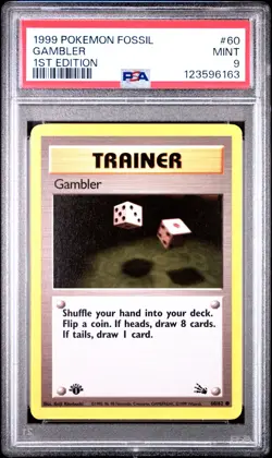 PSA 9 MINT 1999 POKEMON FOSSIL 60 GAMBLER 1ST EDITION ENGLISH - Image 5