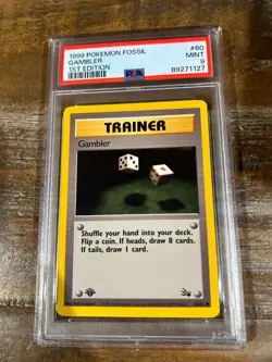 Pokemon 1999 Fossil Trainer GAMBLER 1st Edition #60 PSA 9 Mint RARE - Image 1