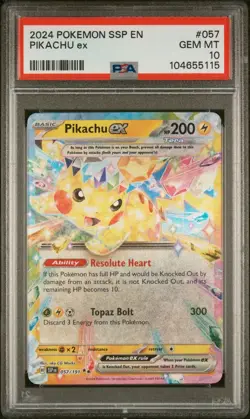 Pokemon TCG - PSA 10, 2024 Pikachu ex, Double Rare, SV: Surging Sparks, 57 - Image 1
