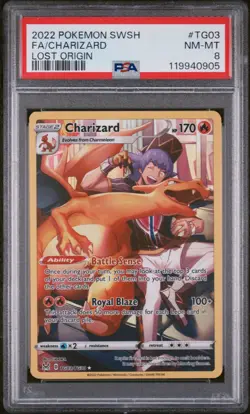2022 POKEMON SWORD & SHIELD LOST ORIGIN #TG03 FULL ART/CHARIZARD PSA 8 - Image 1