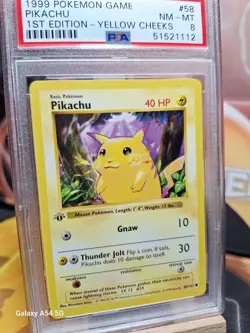 Pokemon Yellow Cheeks Pikachu #58 | PSA 8- Mint | 1st Edition Base 1999 - Image 1