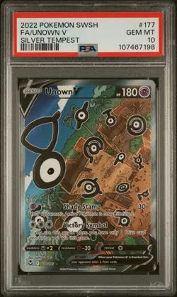 2022 POKEMON SWORD & SHIELD SILVER TEMPEST FULL ART #177 UNOWN V PSA 10 - Image 1