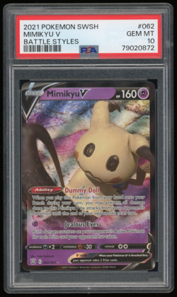 2021 POKEMON SWSH BATTLE STYLES #062/163 MIMIKYU V PSA 10 **LOW POP 51** - Image 1