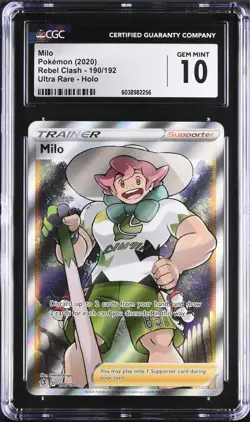 CGC 10 GEM MINT Milo 190/192 Rebel Clash Full Art Trainer Ultra Rare Pokemon - Image 1