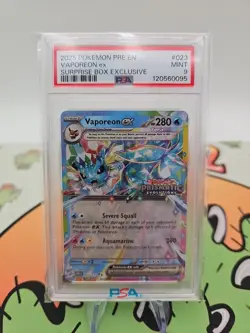 2025 POKEMON PRISMATIC EVOLUTIONS SURPRISE BOX EXCLUSIVE #023 VAPOREON EX PSA 9 - Image 1