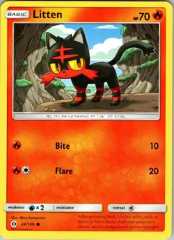 Pokemon TCG Litten Sun & Moon Base Set 24/149 Regular Common Card NM - Image 1