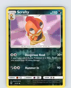 Pokemon TCG Scrafty S&M Shining Legends 51/73 Reverse Holo Uncommon Card NM - Image 1