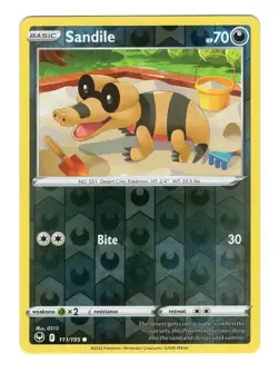 Pokemon TCG Sandile SWSH Silver Tempest 111/195 Reverse Holo Common Card NM - Image 1
