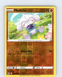 Pokemon TCG Meditite SWSH Lost Origin 099/196 Reverse Holo Common Card NM - Image 1