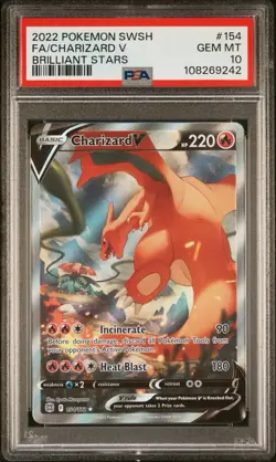 2022 Pokemon SWSH Brilliant Stars Charizard V 154/172 Gem Mint PSA 10 - Image 1